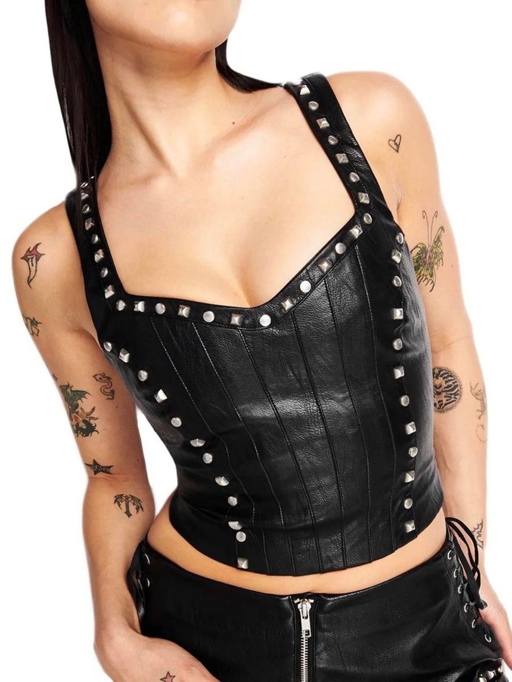 I.AM.GIA LUTHER SET Studded Black Faux Leather Corset Tank Top and Chaps